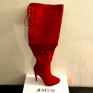 Red Suede over the knee platform boot